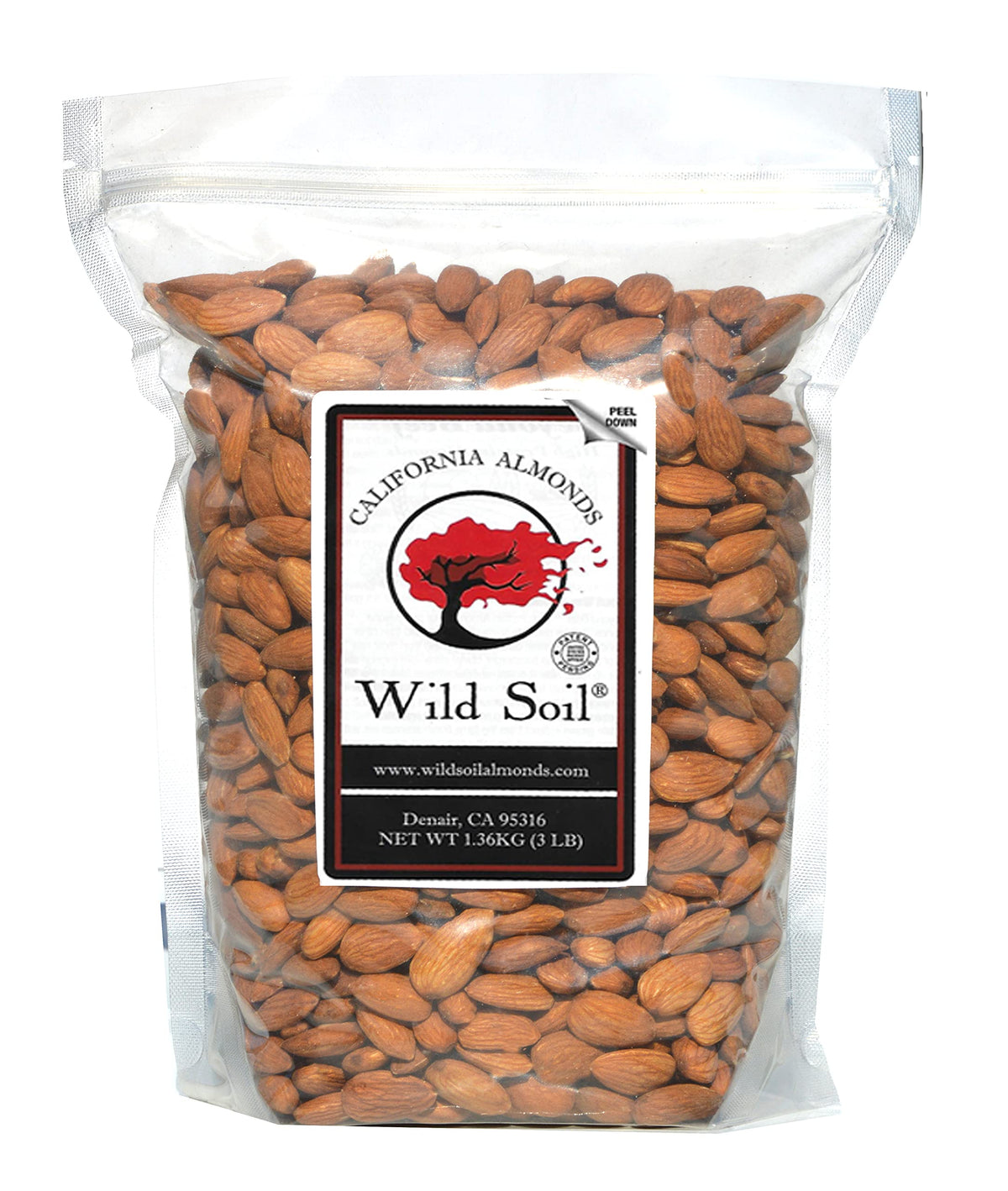 Wild Soil Terra Preta almonds in packaging showing eco-farmed quality and convenience
