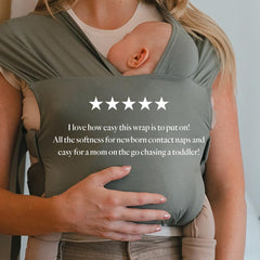 WildBird Aerial Buckle Wrap showcases 0-6 month sizing options.