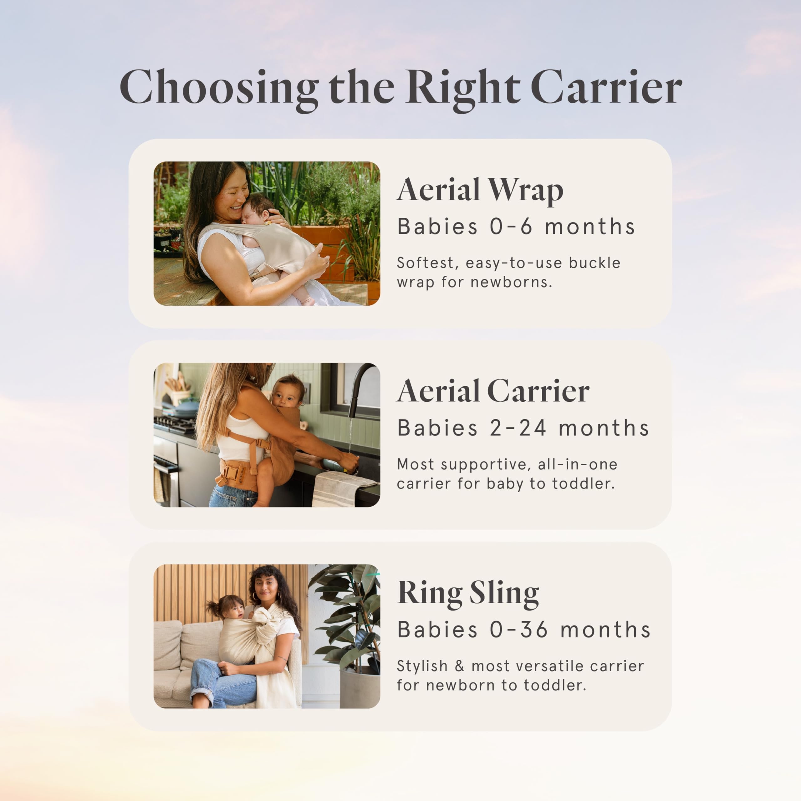 WildBird Aerial Buckle Wrap outdoors usage illustrating everyday babywearing.