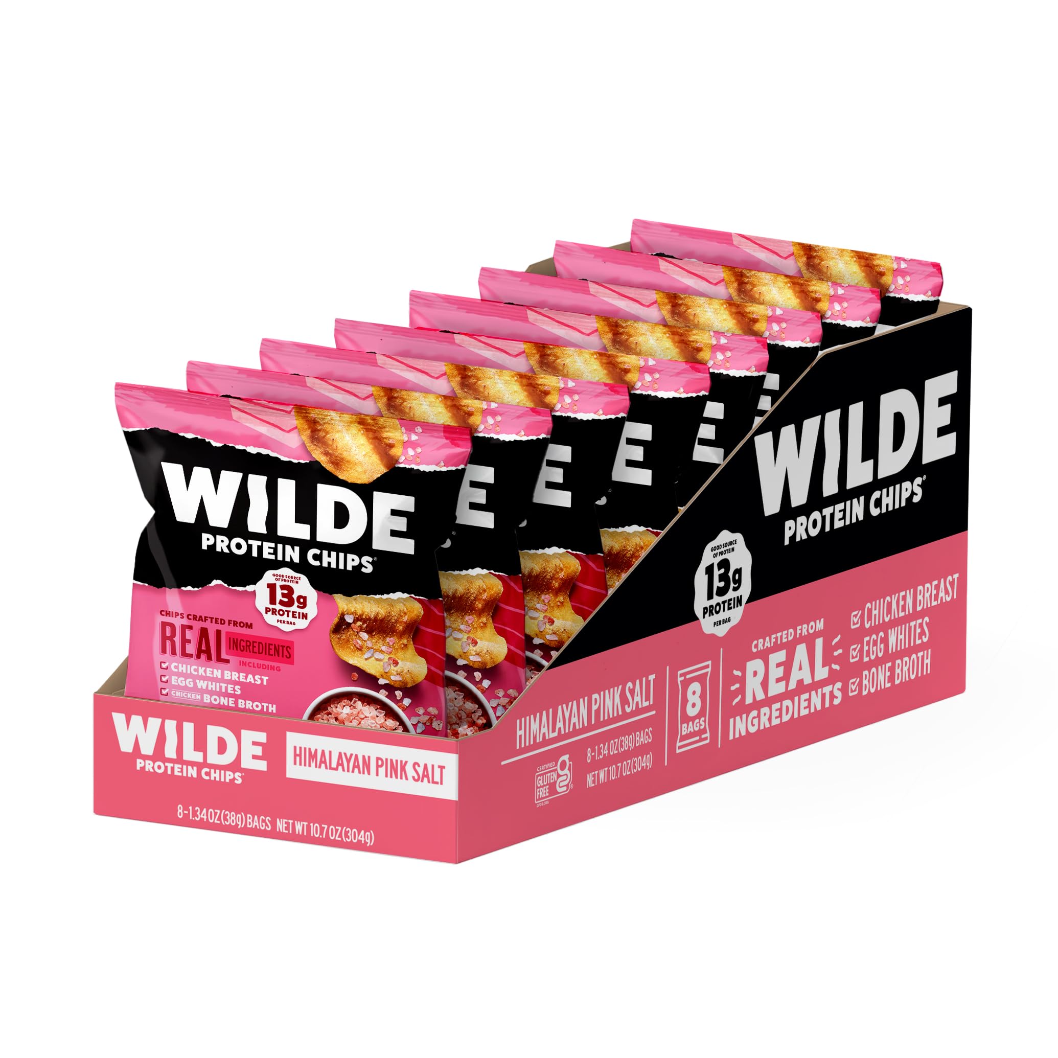 Wilde Chips high-protein bite close-up with 10g protein per serving.