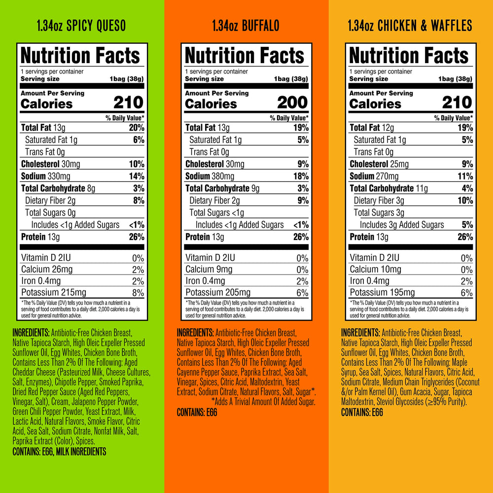 WILDE Chips ingredients close-up featuring chicken breast and bone broth for clean protein.