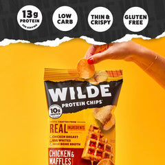 WILDE Chips ingredients label highlights natural chicken breast and bone broth.