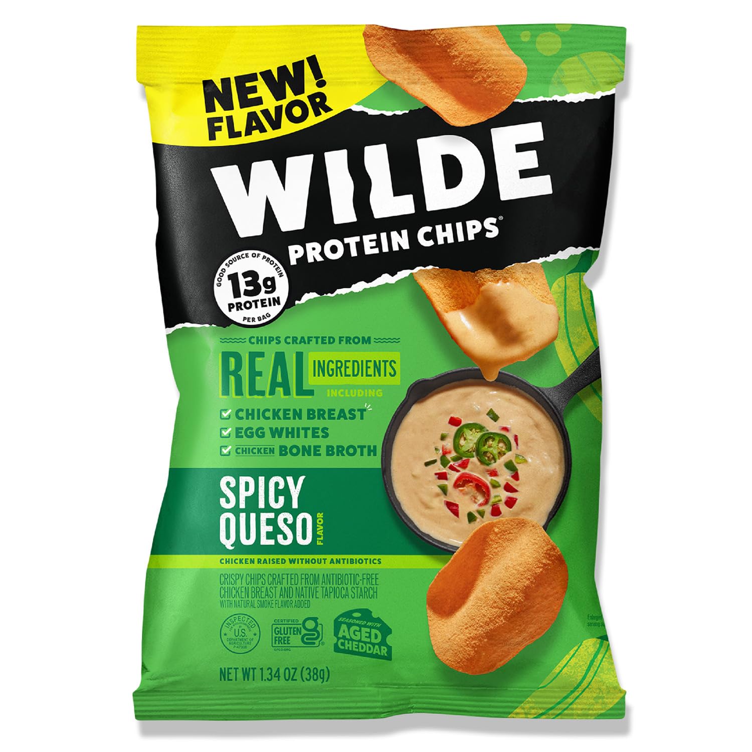 WILDE Protein Chips Spicy Queso pack for on-the-go protein.