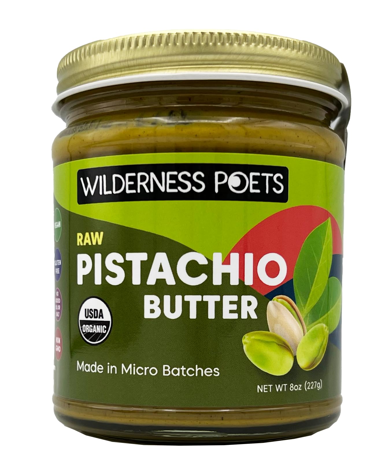 Wilderness Poets pistachio butter jar – premium spread for crackers and toast.