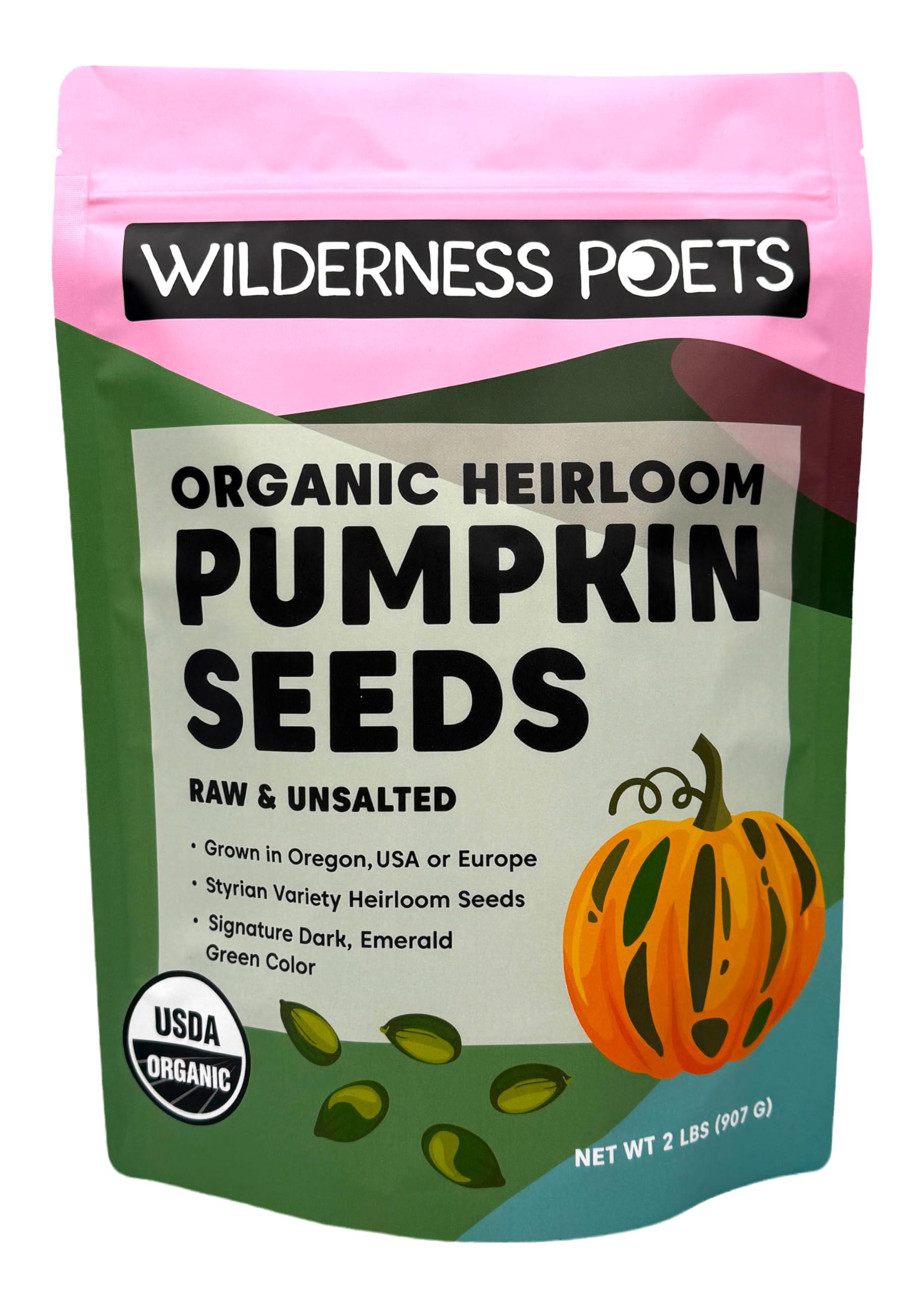 Wilderness Poets Styrian hulless pumpkin seeds bulk-pack for snacking.