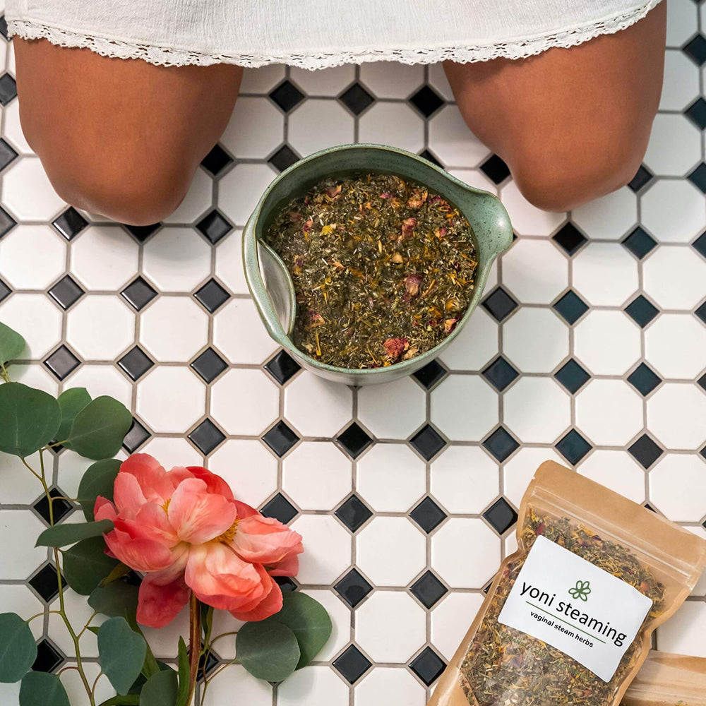 Wildflower Wellness in-use yoni steam demonstrates a calm self-care ritual.