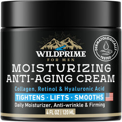 WildPRIME men's face moisturizer cream jar showcases rich texture for daily hydration.