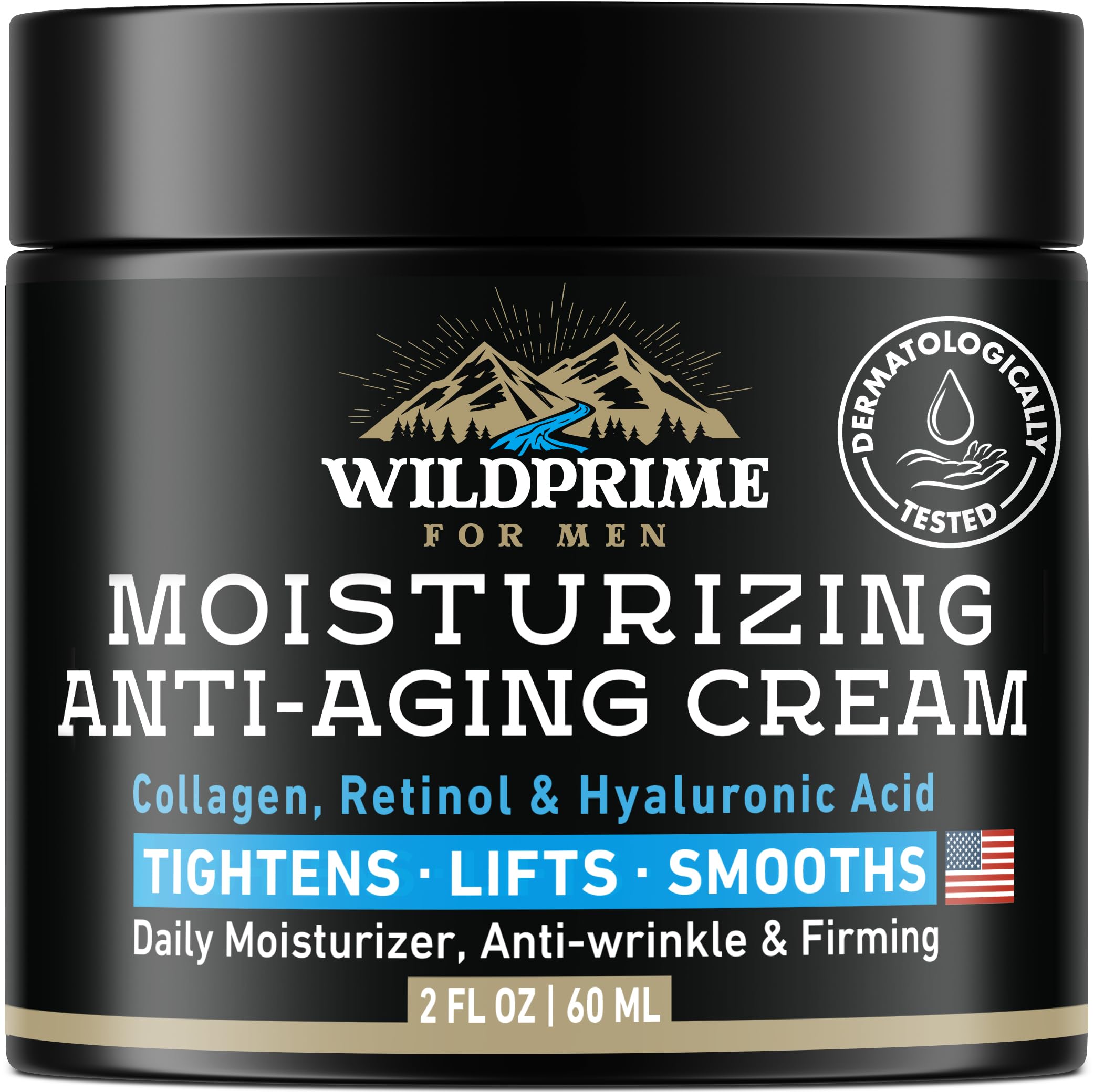WildPrime men's face cream bottle close-up showing premium packaging for daily use.