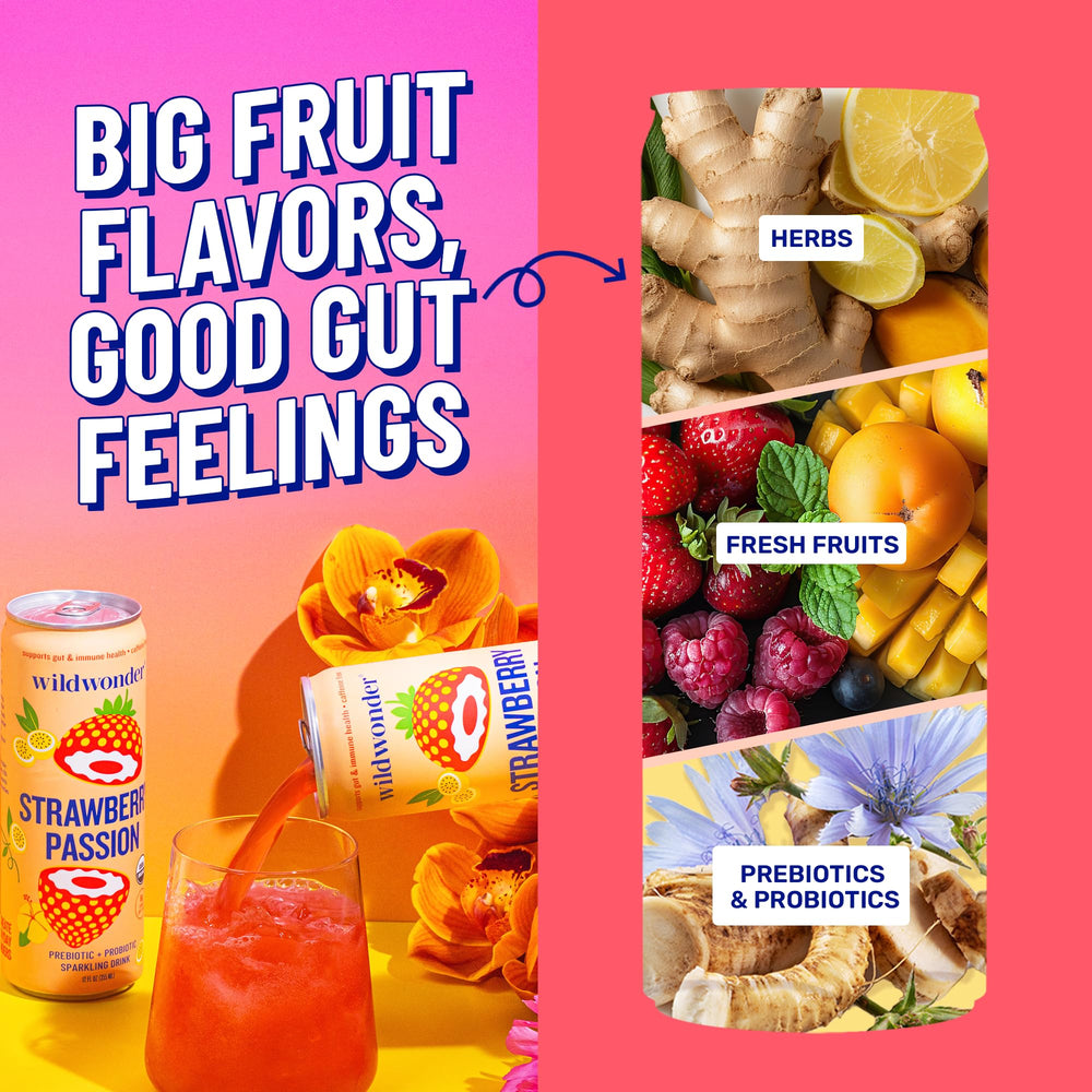 Wildwonder low sugar beverage label emphasizing 40 calories per can