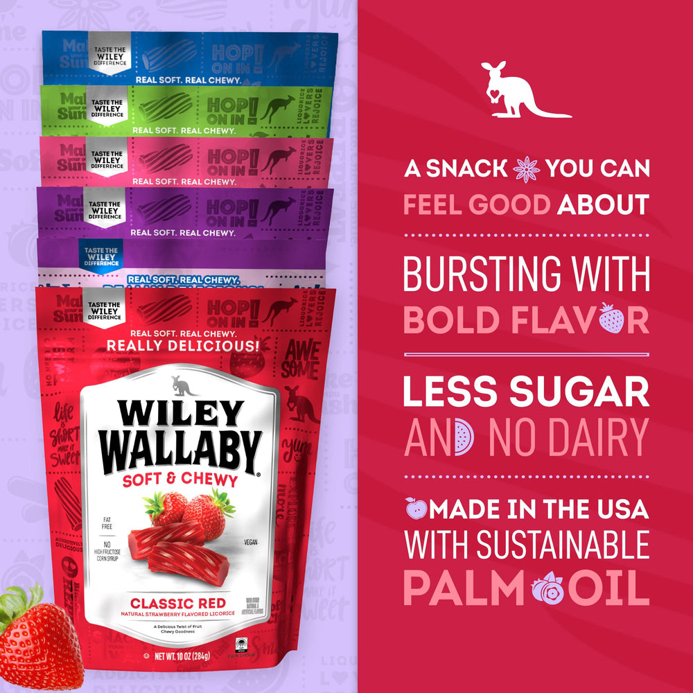 Australian-style Wiley Wallaby licorice offers bold fruity flavors.