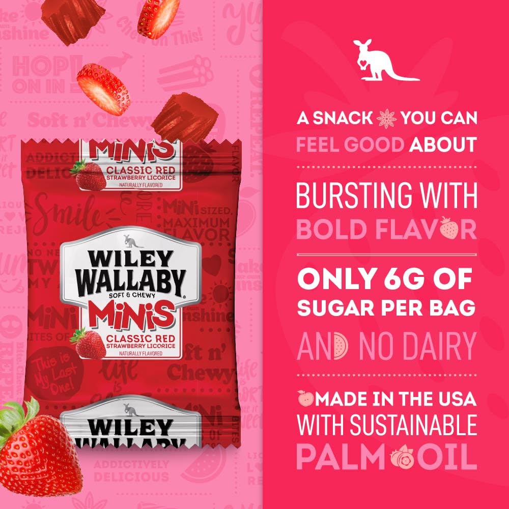 Wiley Wallaby fruit-flavor licorice bites, ideal lunchbox snack.