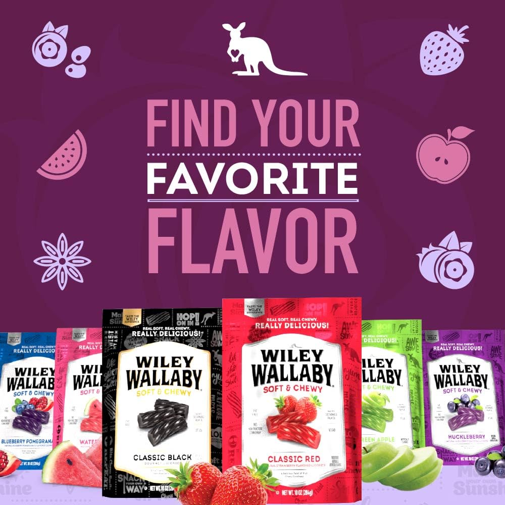 Wiley Wallaby huckleberry flavors offer bold, fruity candy experience.
