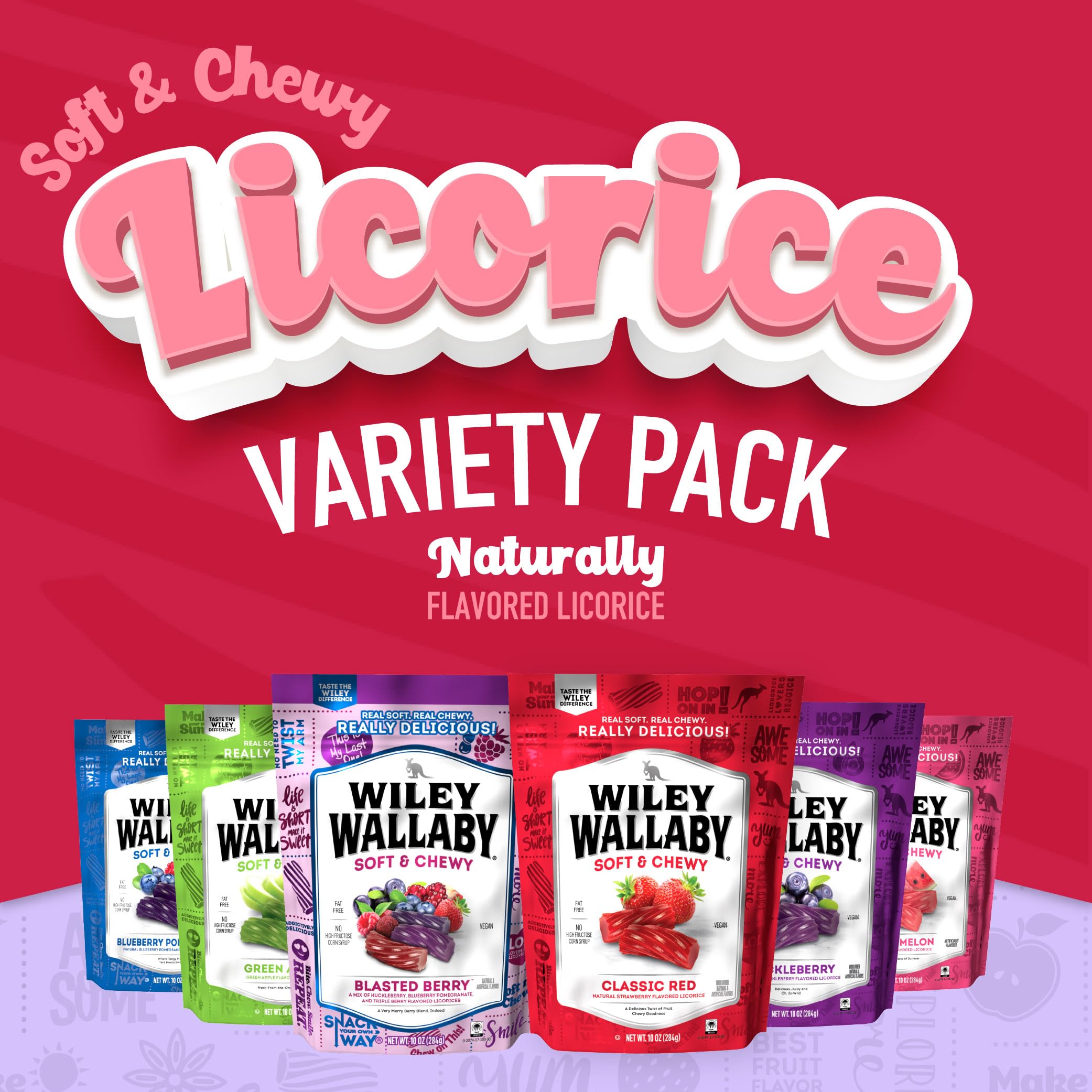 Re-sealable Wiley Wallaby licorice bag keeps pieces fresh between uses.