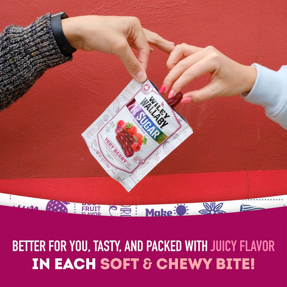 Assorted Wiley Wallaby licorice flavors in a fruit-flavored mix.