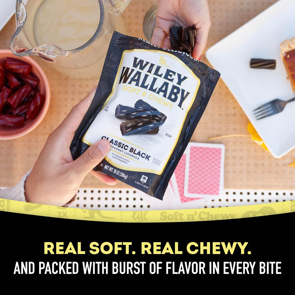 Wiley Wallaby licorice sealable bag; keeps pieces fresh for on-the-go.