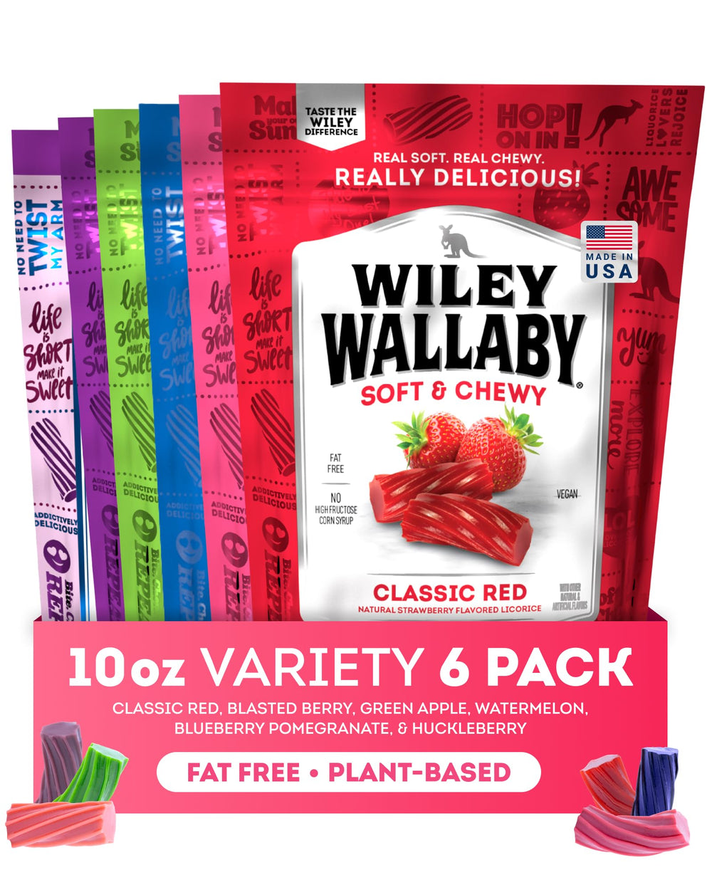 Wiley Wallaby licorice twists in resealable pack for easy on-the-go snacking.