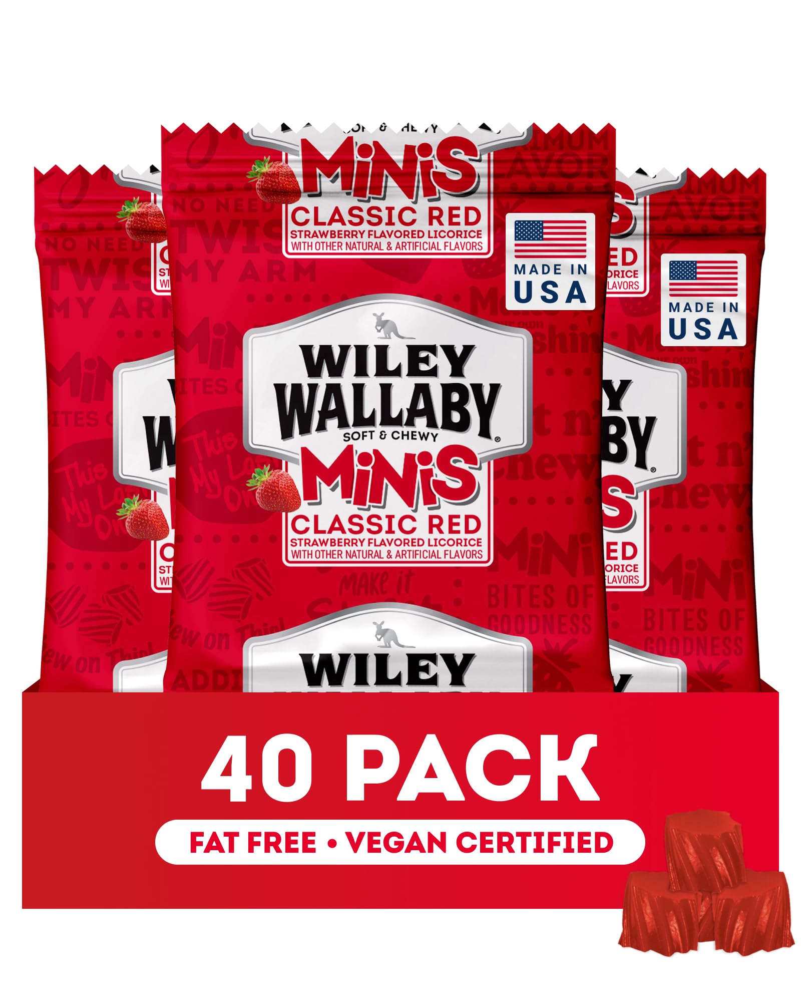 Wiley Wallaby mini licorice bites pack shot, convenient on-the-go treat.