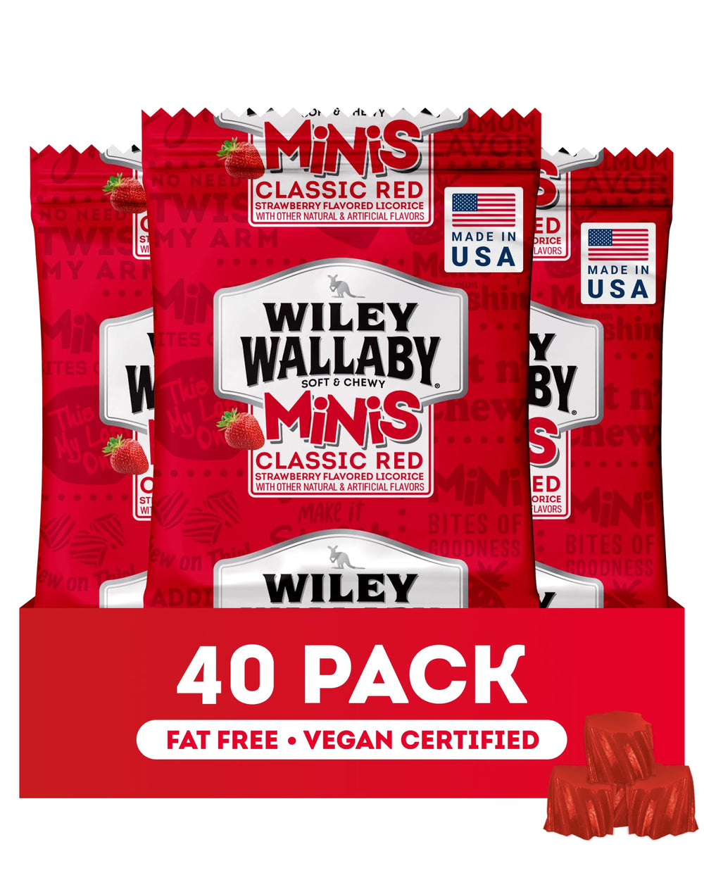 Wiley Wallaby mini licorice bites pack shot, convenient on-the-go treat.