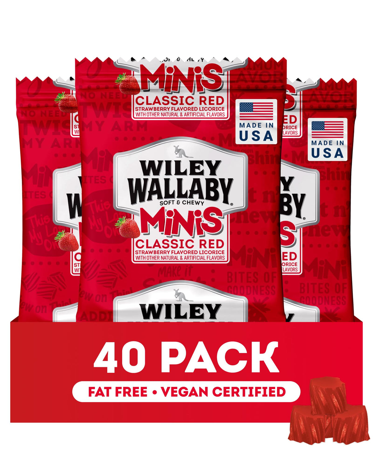 Wiley Wallaby mini licorice bites pack shot, convenient on-the-go treat.
