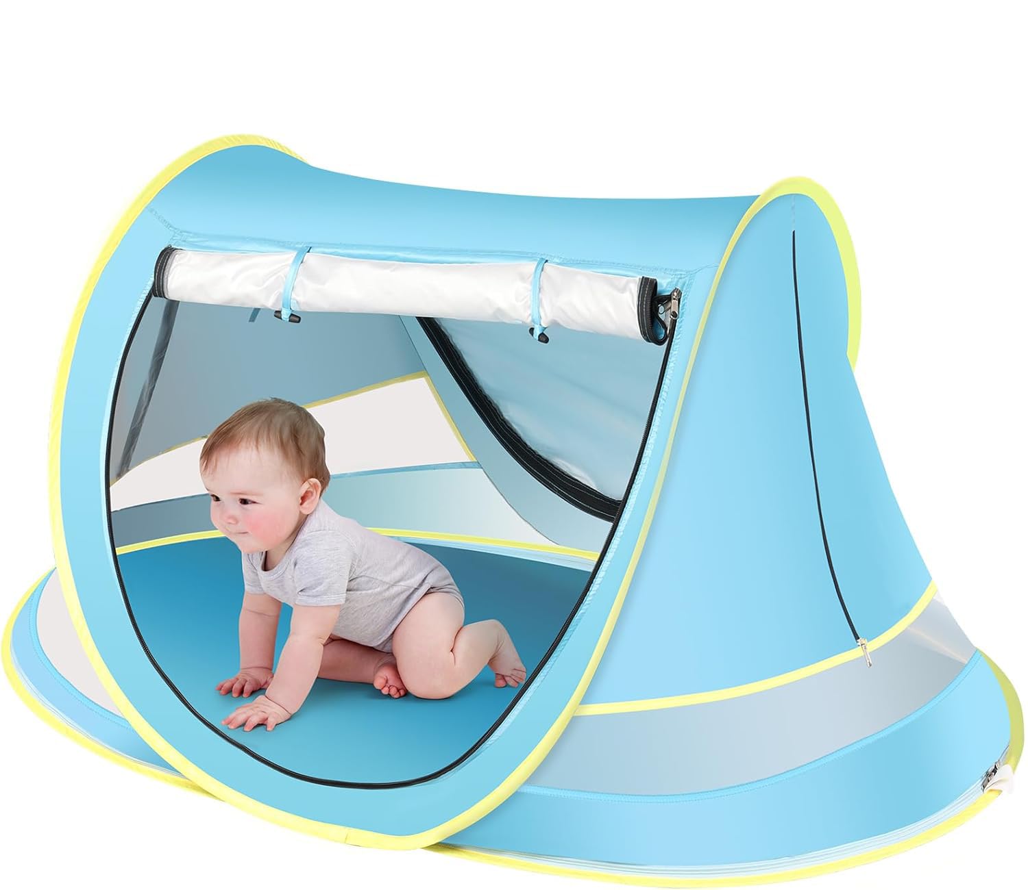 Wilhiker baby tent with pop-up open for quick beach shade