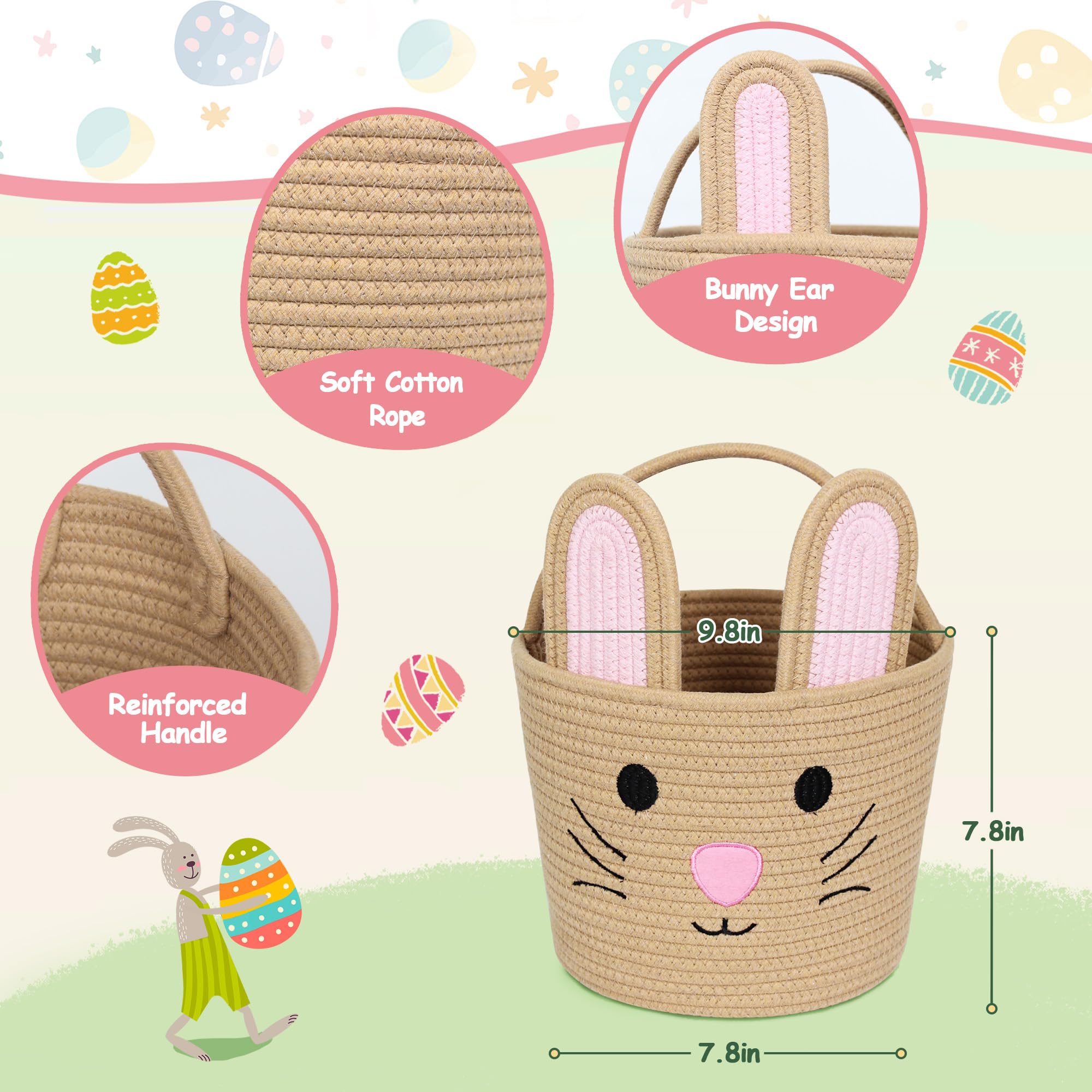 WILLITAT Easter basket for kids bunny ears close-up with playful design.