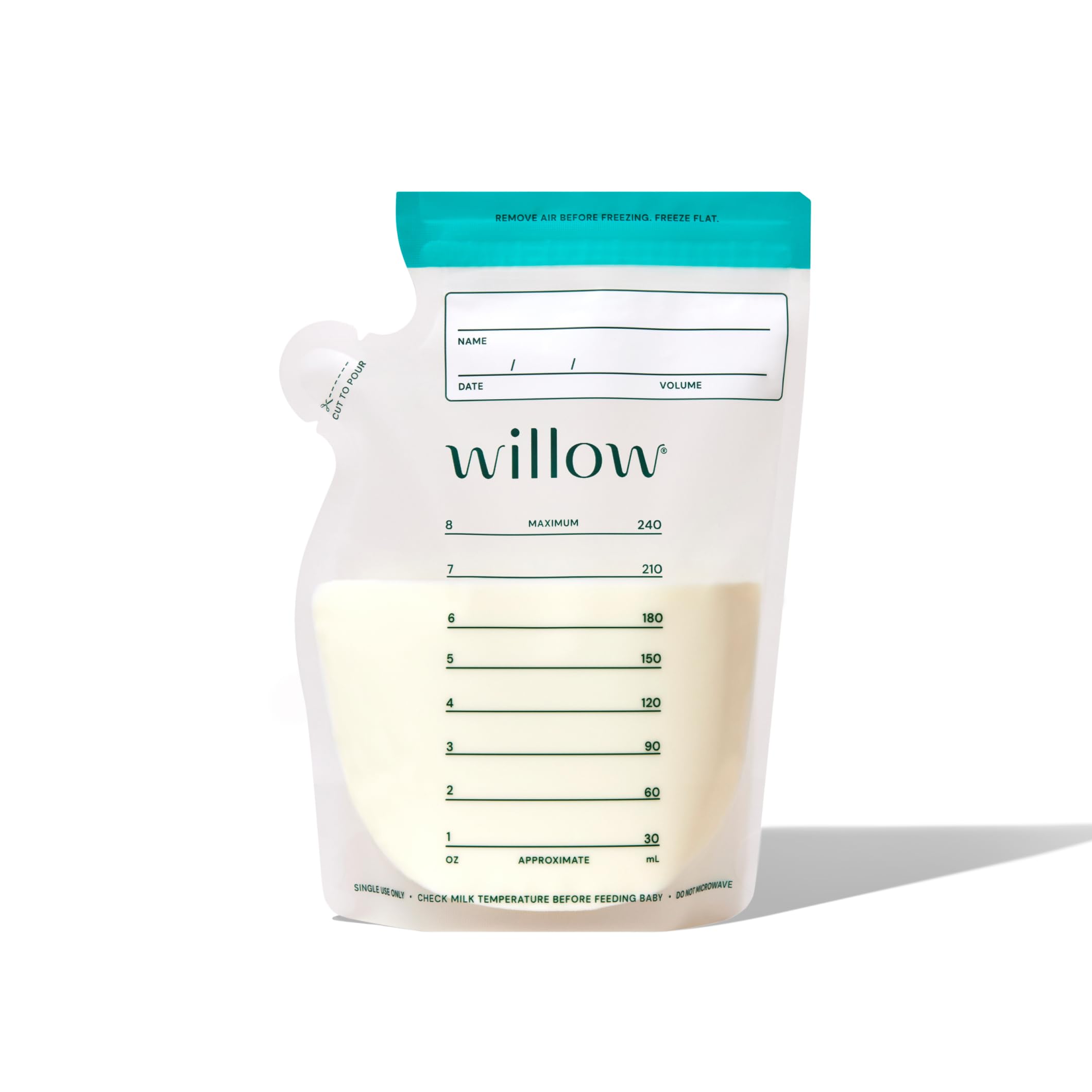 Willow 8oz breast milk storage bags laid out for organization and labeling