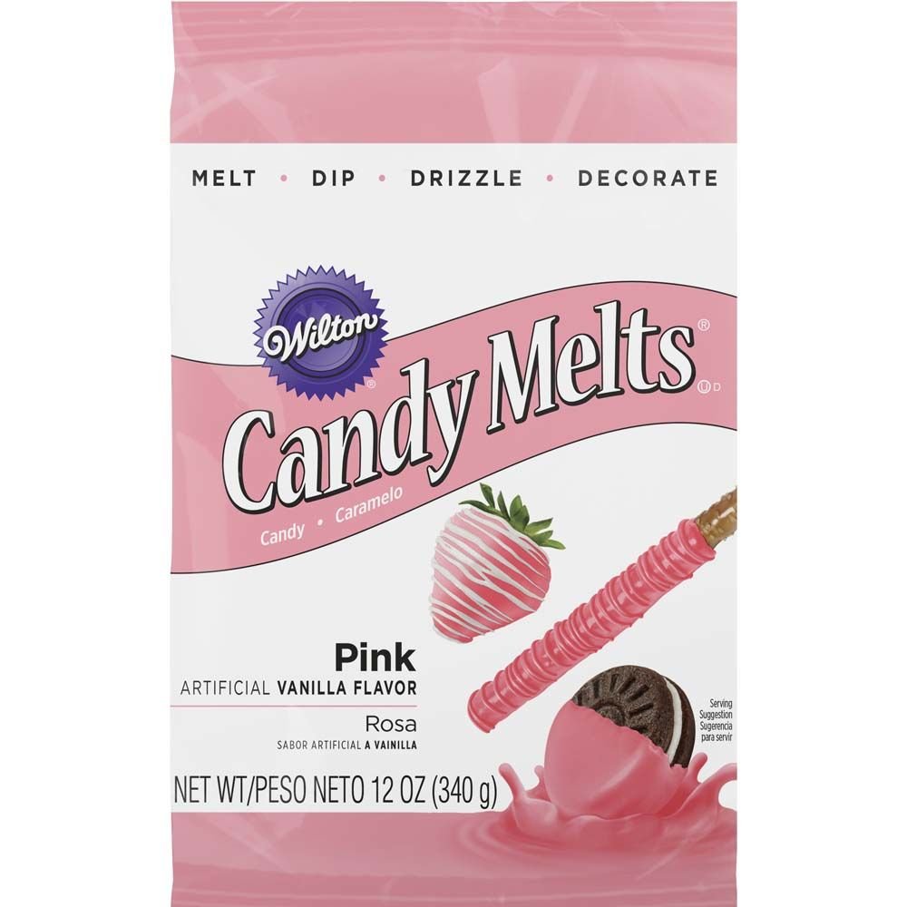 Wilton Pink Candy Melts pack-shot for vibrant dessert color and prep