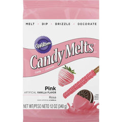 Wilton Pink Candy Melts pack-shot for vibrant dessert color and prep
