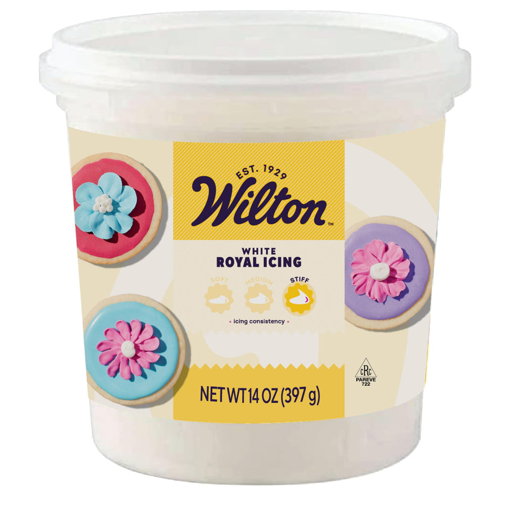 Wilton stiff royal icing in a 14 oz tub, ideal for outlining and piping detailed decorations