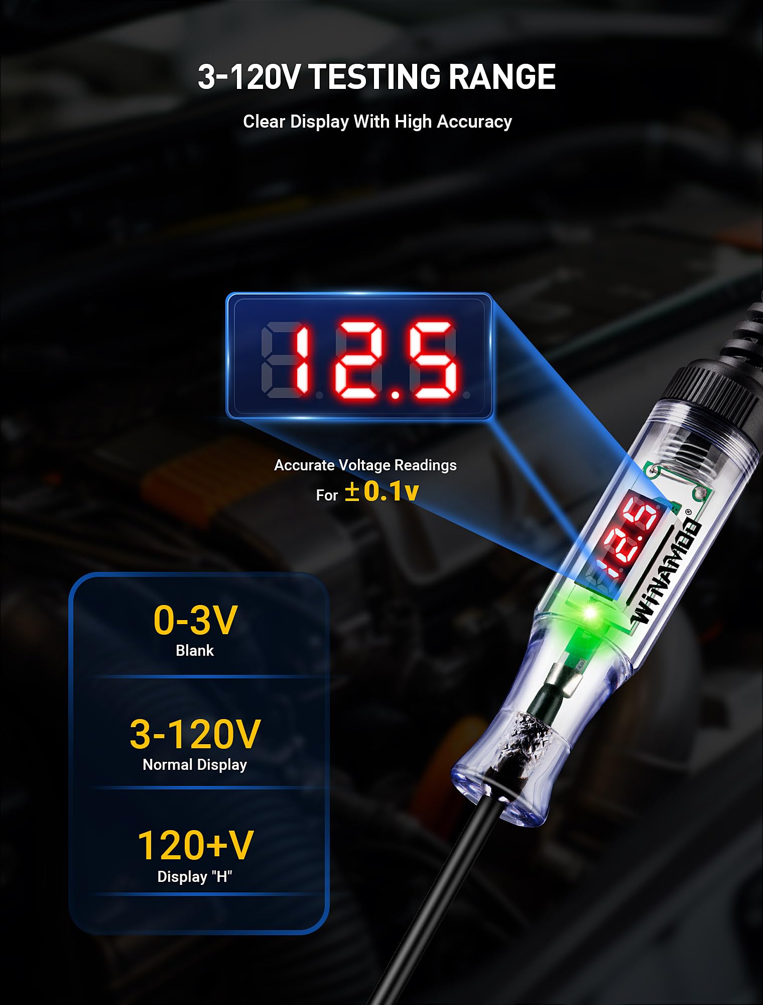 WINAMOO test light with extra probe for hard-to-reach areas.