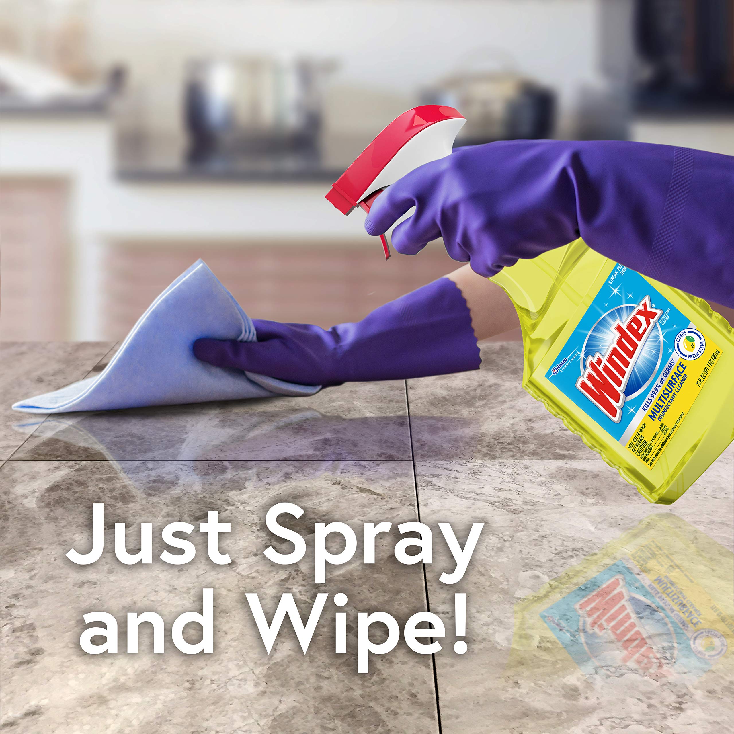 Windex Citrus Multisurface clean surface after spray and wipe process.