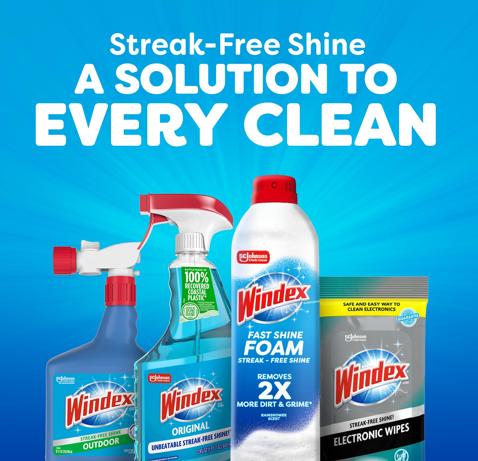 Windex Fast Shine Foam suitable for countertops and glass surfaces