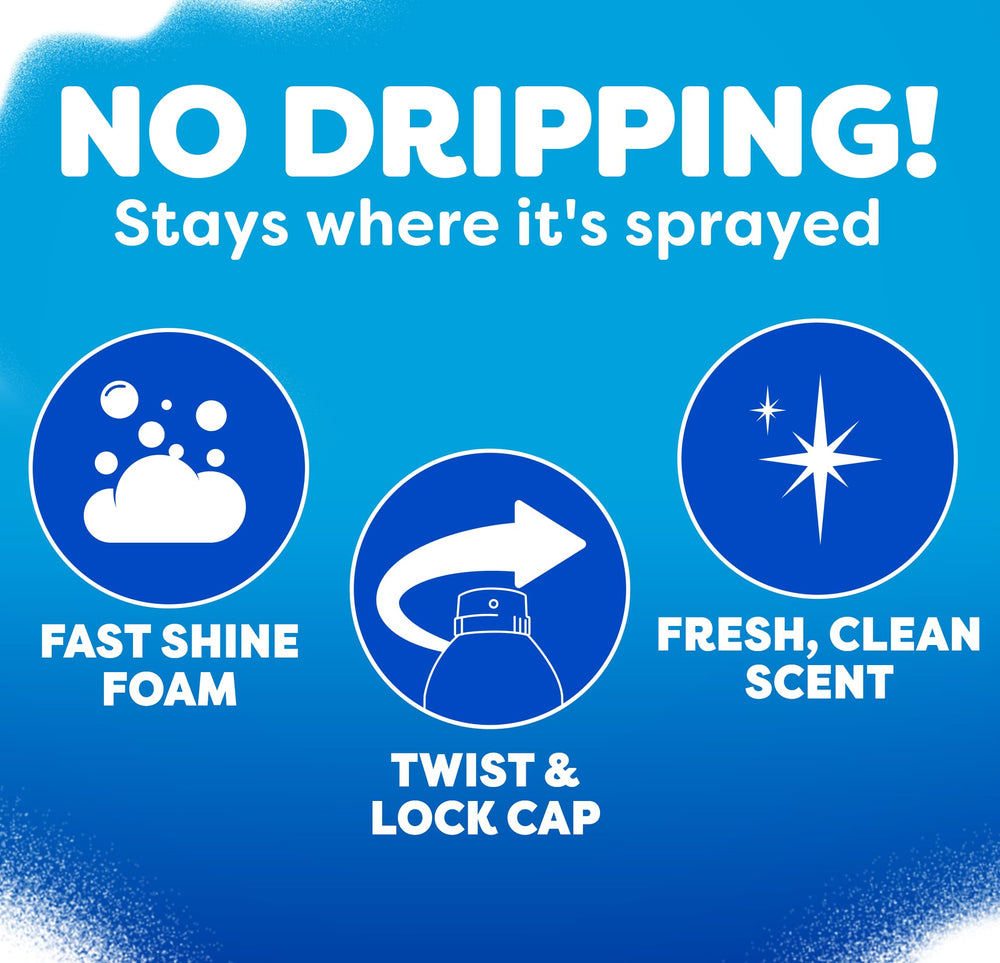 Windex Fast Shine Foam used on a kitchen counter for a streak-free finish.