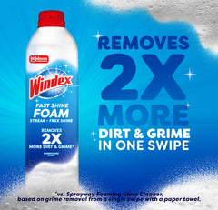 Windex Fast Shine Foam no-drip foam in a can for mess-free use.