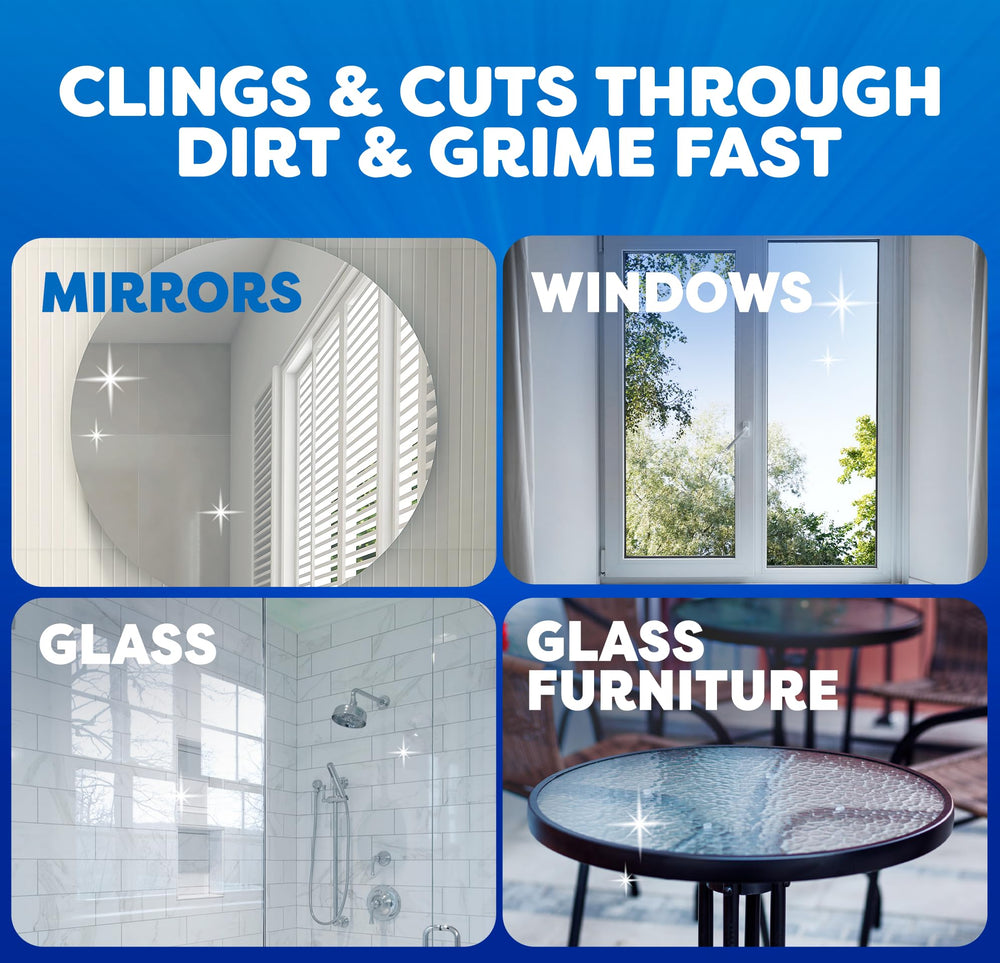 Windex Fast Shine Foam on windows demonstrates fast grime removal.