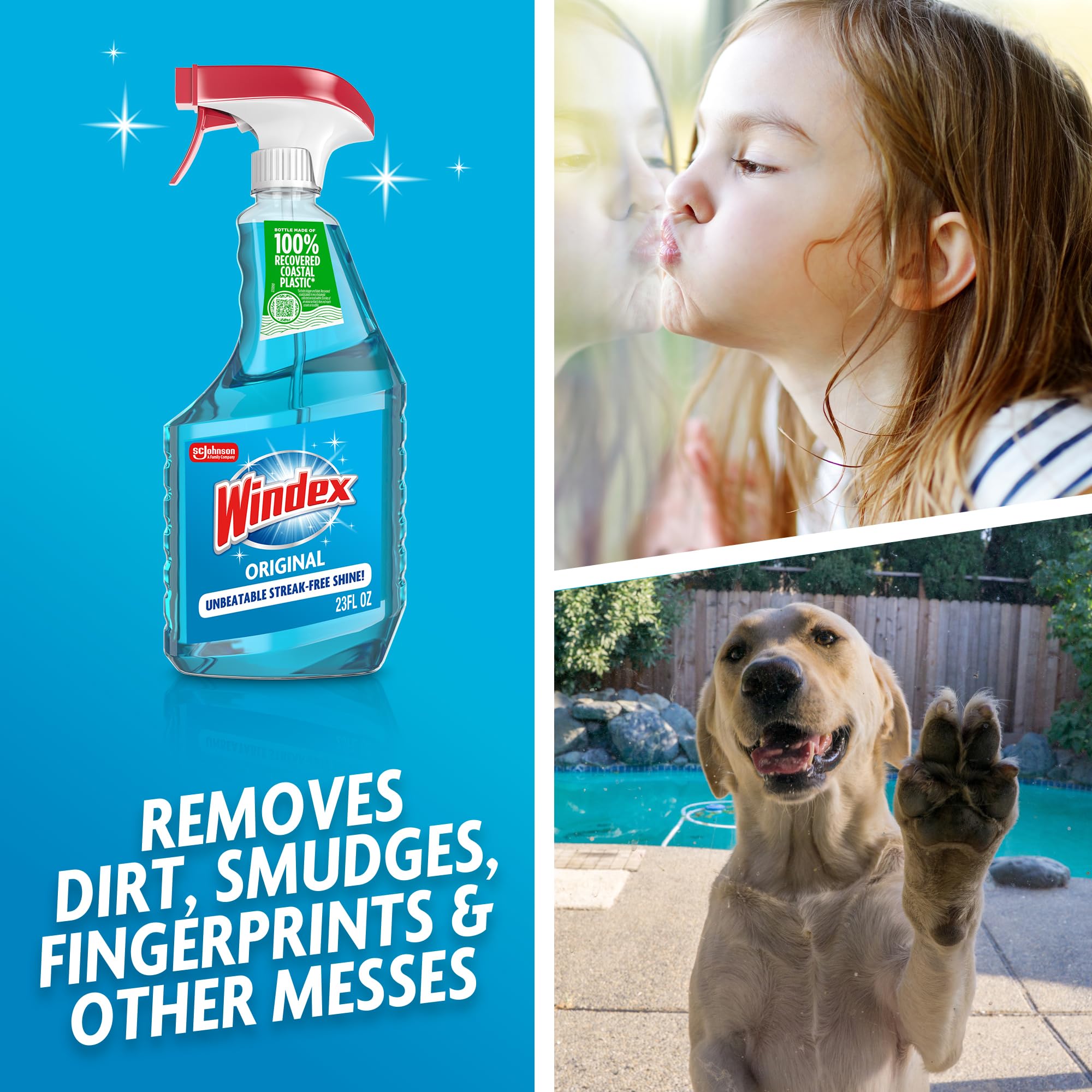 Windex glass cleaner on windows and surfaces delivering lasting sparkle