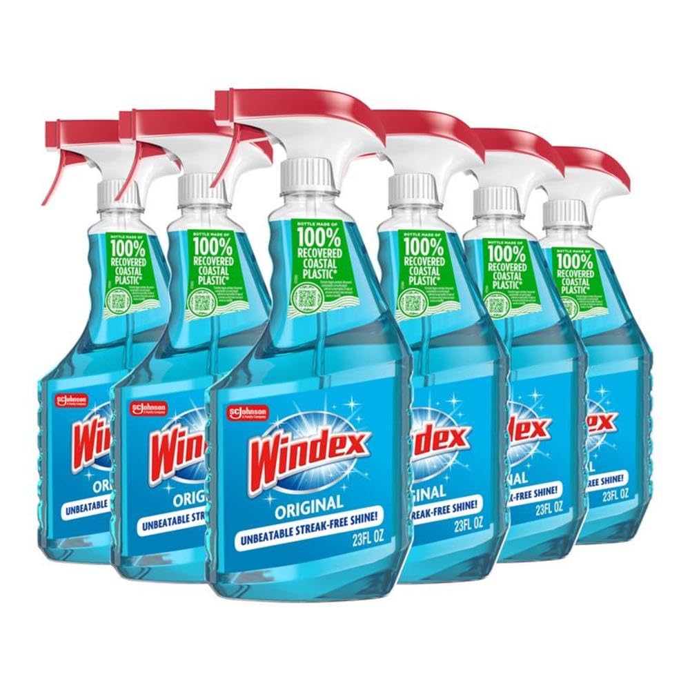 Windex Original Blue bottle for streak-free glass surfaces.