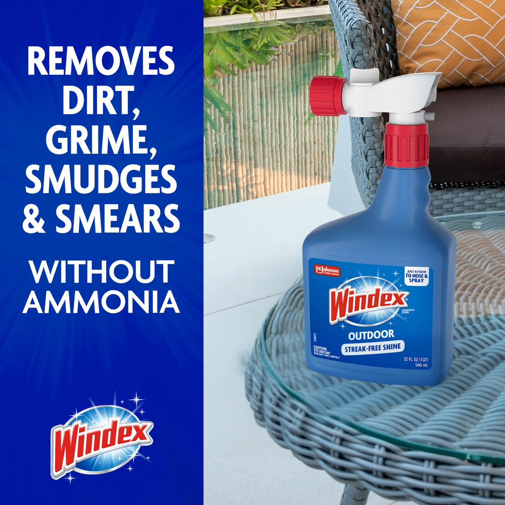 Windex glass patio furniture cleaned to a clear, sparkling finish.