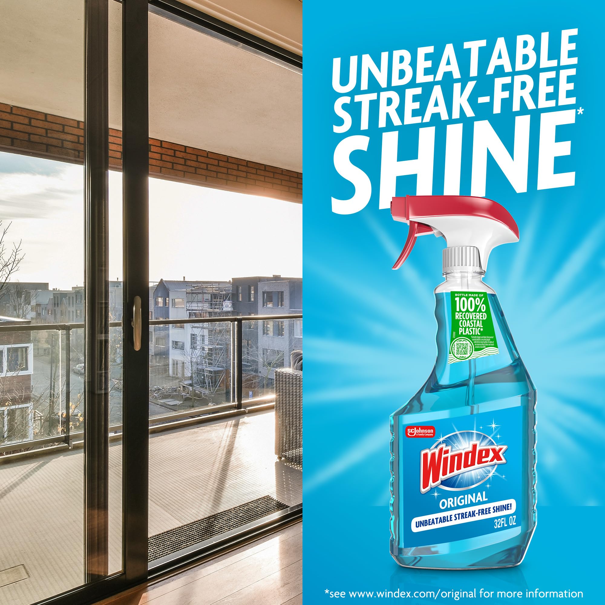 Windex outdoor window cleaning on exterior pane