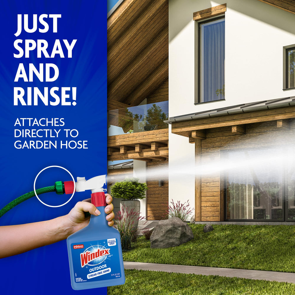 Windex Outdoor Windows emerge with a streak-free shine after spray and rinse.