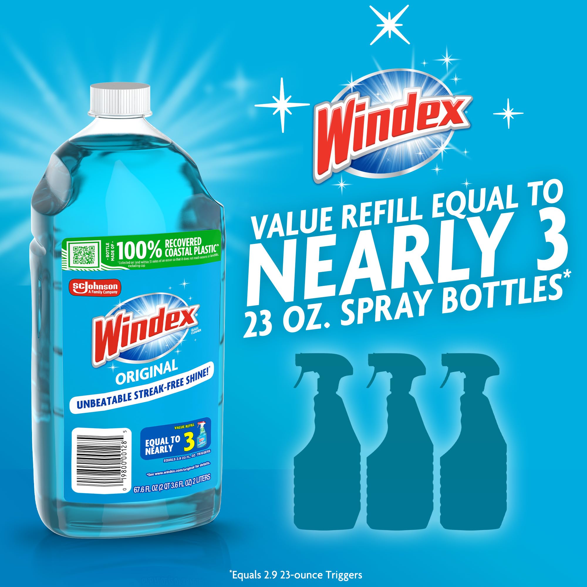 Windex refill 2L bottle with spray nozzle close-up
