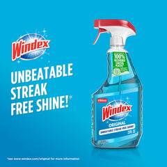 Windex spray nozzle on bottle delivering even coverage.