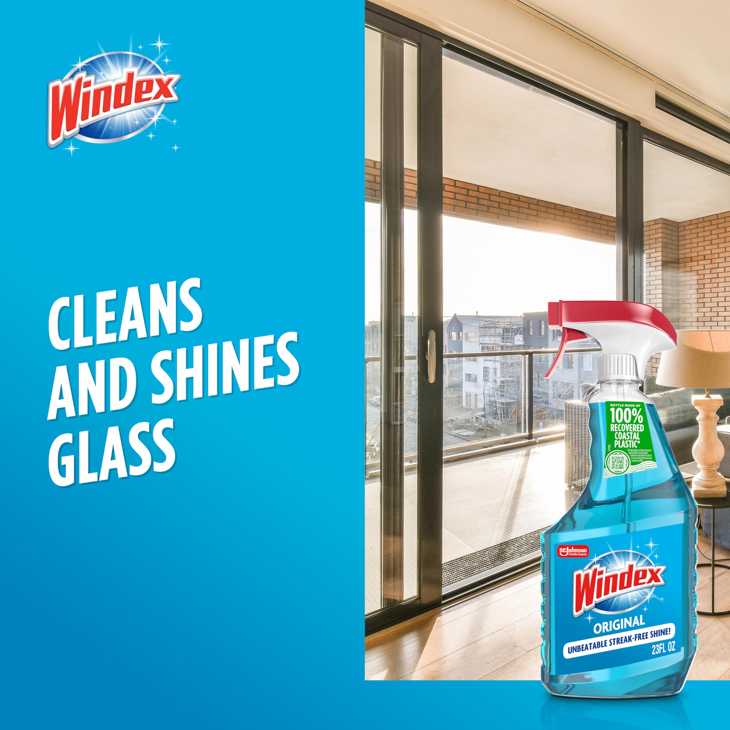 Windex streak-free glass cleaning for windows and mirrors.