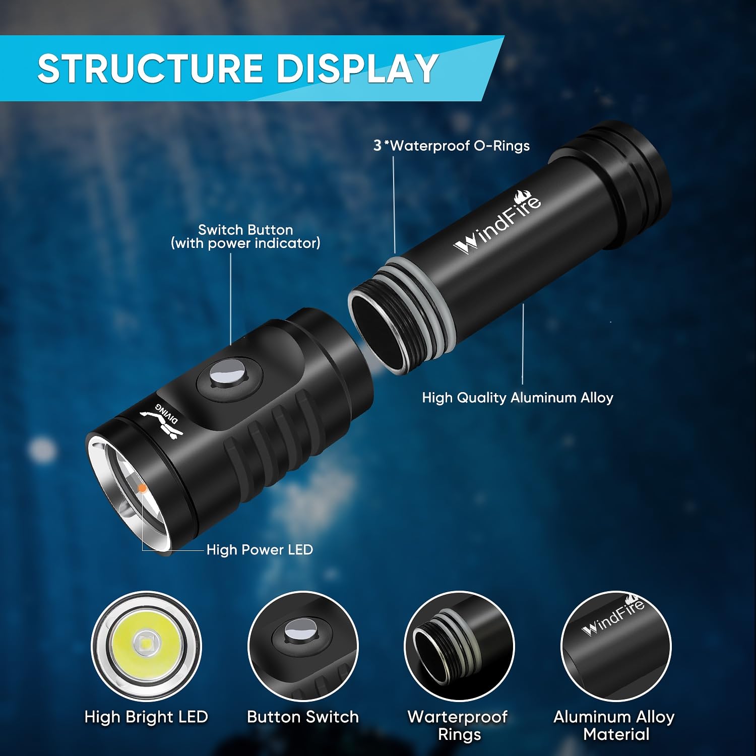 WINDFIRE TS08 150m beam distance supports deep-water exploration and clarity.