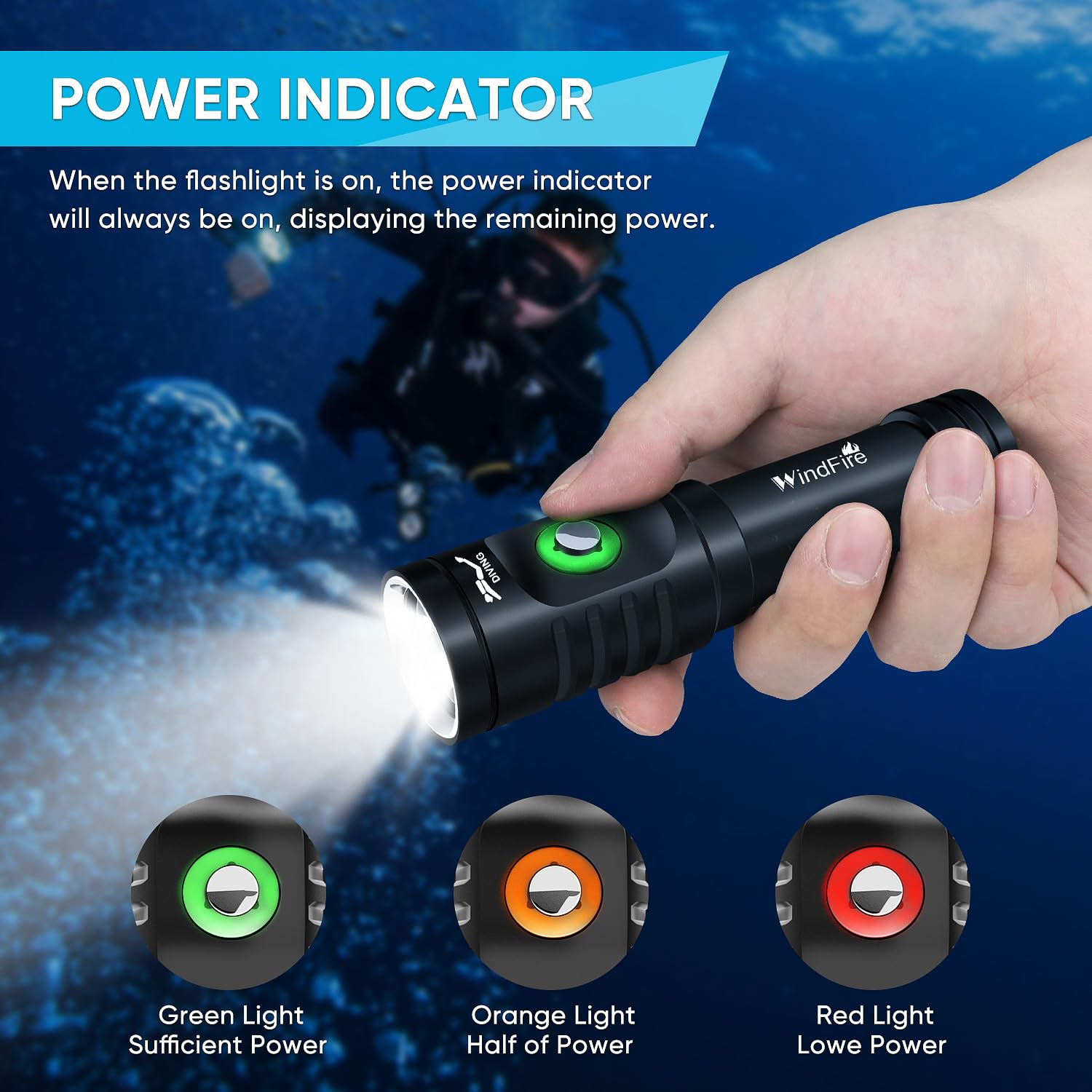 WINDFIRE TS08 IPX8 waterproof aluminum body withstands deep-sea conditions.