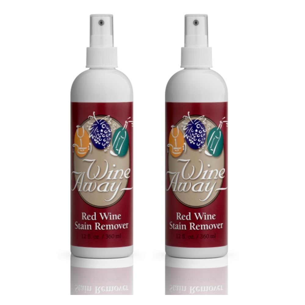 Wine Away bottle pour demonstrates quick stain treatment on fabric.