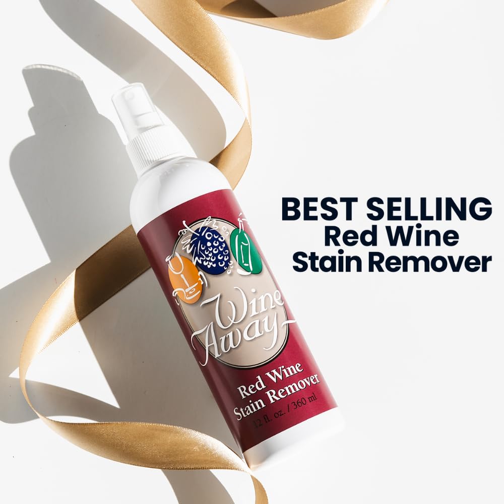 Wine Away packaging on display emphasizes versatile home stain remover.