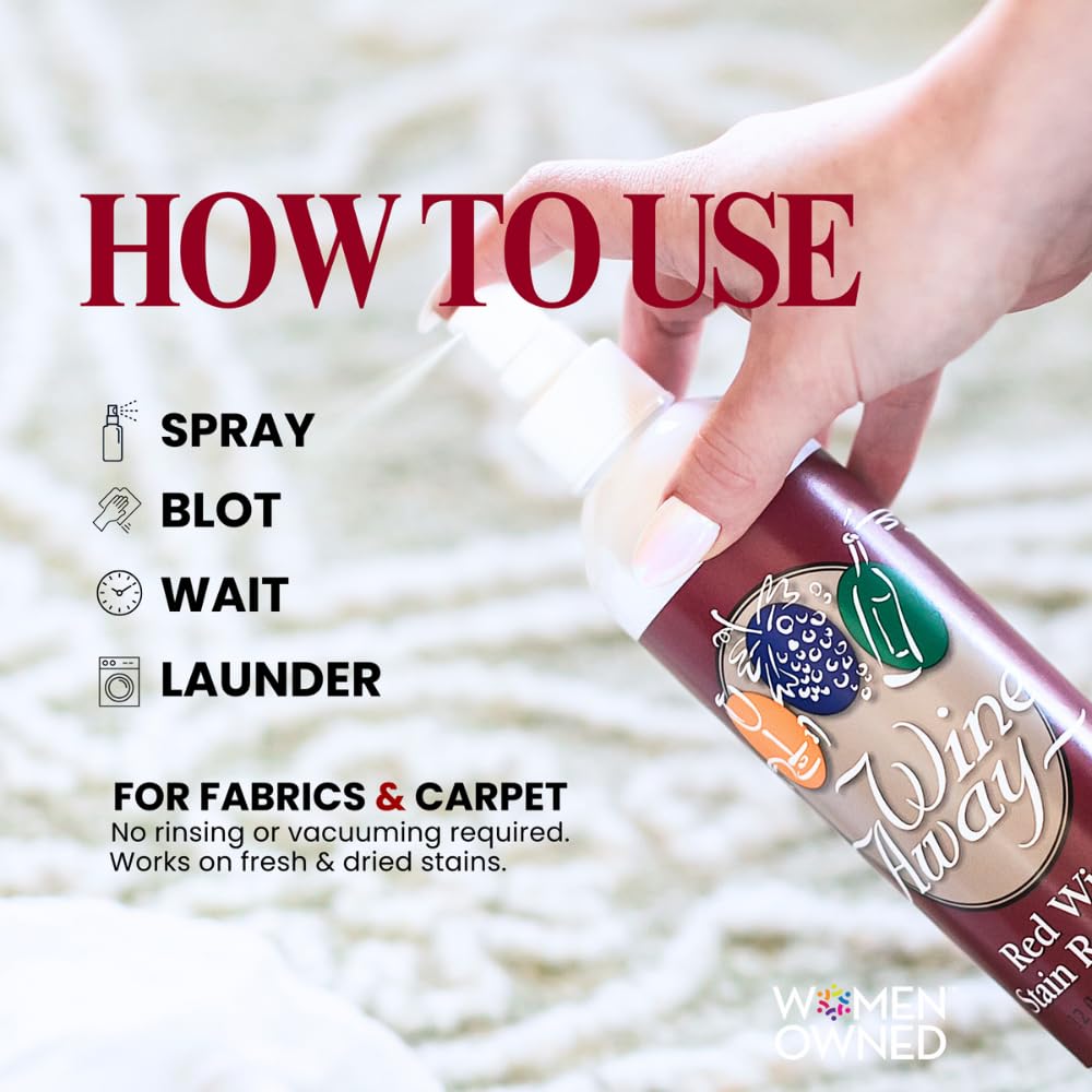 Wine Away spray application for easy stain lifting on upholstery.