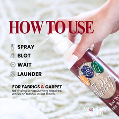Wine Away spray application for easy stain lifting on upholstery.