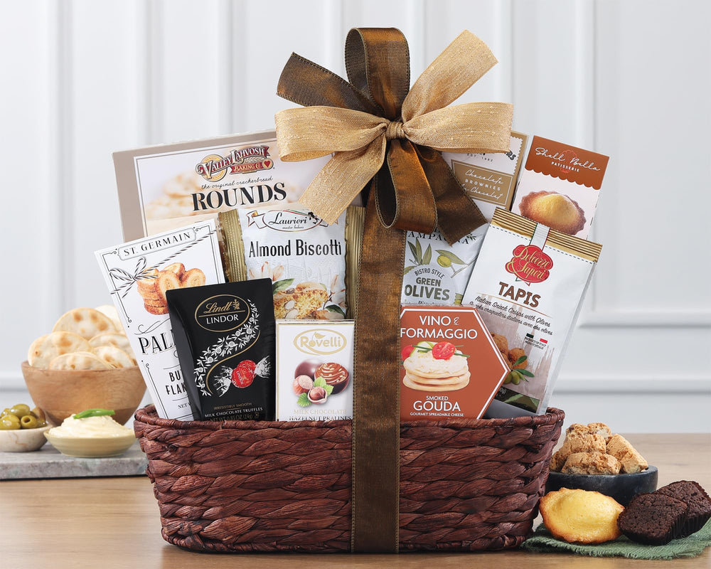 Assorted gourmet items from the Bon Appetit Gift Basket for varied tastes